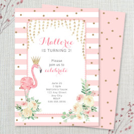 ピンク金ゴールドフラミンゴ誕生日パーティーの招待 招待状