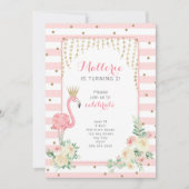 ピンク金ゴールドフラミンゴ誕生日パーティーの招待 招待状 (正面)