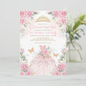 ピンク金ゴールドフラワーズクラウンプリンセスドレスキンセアニラ 招待状 (スタンド正面)