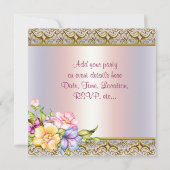 ピンク金ゴールドフラワーバタフライウーマンバースデーパーティー 招待状 (裏面)