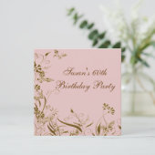 ピンク金ゴールドフラワーバタフライ女性60誕生日 招待状 (スタンド正面)
