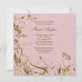 ピンク金ゴールドフラワーバタフライ女性60誕生日 招待状 (裏面)