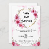 ピンク金ゴールドフリー結婚式招待状 招待状 (正面/裏面)