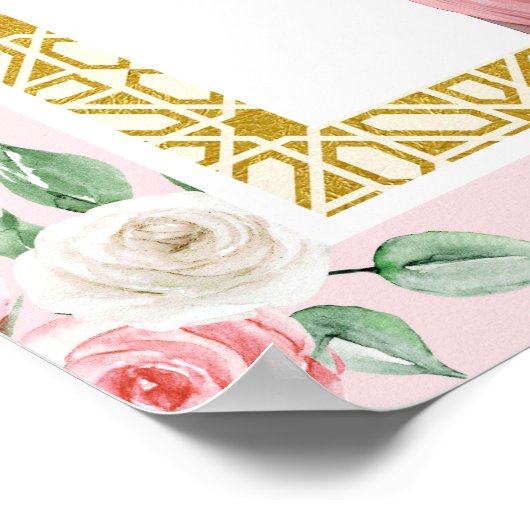 ピンク金ゴールドフローラアナンド結婚カラジのウェルカムサイン ポスター (角)