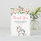 ピンク金ゴールドフローラカウガールベビーシャワー サンキューカード (スタンド正面)