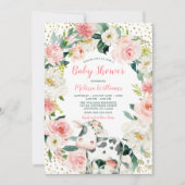 ピンク金ゴールドフローラカウガールベビーシャワー 招待状 (正面)