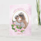 ピンク金ゴールドフローラカスタムリースフォトマザーズデイ カード (正面)
