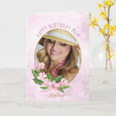 ピンク金ゴールドフローラカスタムリース写真誕生日 カード (黄色い花)