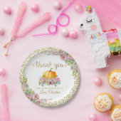 ピンク金ゴールドフローラカボチャ秋パーティーありがとう ペーパープレート (パーティー)