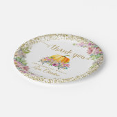 ピンク金ゴールドフローラカボチャ秋パーティーありがとう ペーパープレート (アングル)