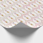 ピンク金ゴールドフローラカボチャ秋第1誕生日ワン ラッピングペーパー (角)