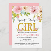 ピンク金ゴールドフローラガールベビーシャワー招待状 招待状 (正面/裏面)