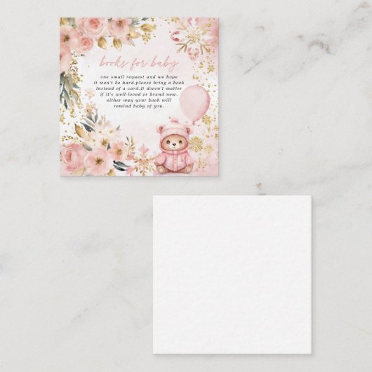 ピンク金ゴールドフローラクマ赤ちゃんシャワーベビー用ブック エンクロージャーカード (正面/裏面)
