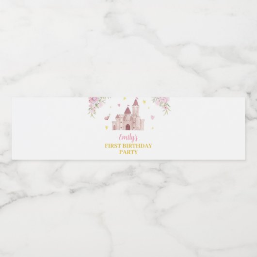 ピンク金ゴールドフローラクラウンプリンセス誕生日ウォーターボット ペットボトルラベル (シングルラベル)