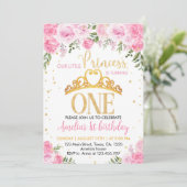 ピンク金ゴールドフローラクラウンプリンセス1st誕生日 招待状 (スタンド正面)