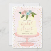 ピンク金ゴールドフローラケーキブライダルシャワー 招待状 (正面)