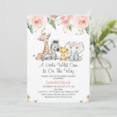 ピンク金ゴールドフローラサファリベビーベビーシャワー 招待状 (スタンド正面)