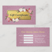 ピンク金ゴールドフローラサロンブティックギフト証明書 割引カード (正面/裏面)