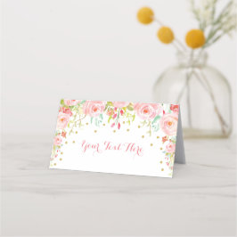 ピンク金ゴールドフローラゾウ赤ちゃんシャワー誕生日 プレイスカード