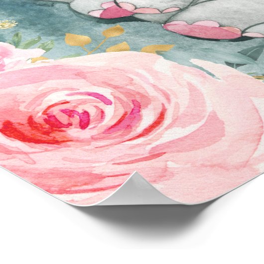 ピンク金ゴールドフローラゾウeucalyptusへようこそ ポスター (角)