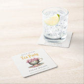 ピンク金ゴールドフローラティーカップブライダルシャワーティーパーティー スクエアペーパーコースター (インサイチュ)