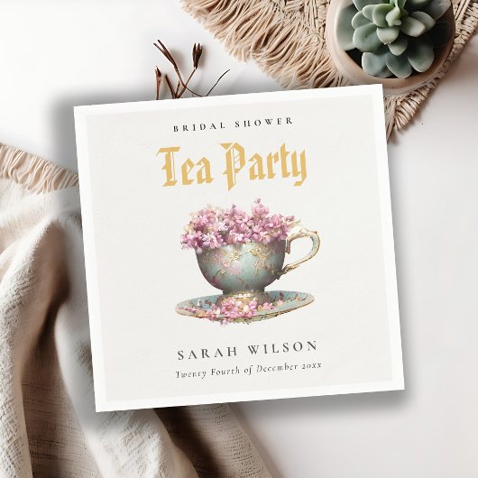 ピンク金ゴールドフローラティーカップブライダルシャワーティーパーティー スタンダードカクテルナプキン