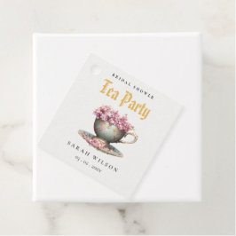 ピンク金ゴールドフローラティーカップブライダルシャワーティーパーティー フェイバータグ