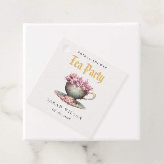 ピンク金ゴールドフローラティーカップブライダルシャワーティーパーティー フェイバータグ (インサイチュ)