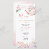 ピンク金ゴールドフローラティーパーティーブライダルシャワー メニュー (正面/裏面)