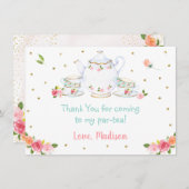 ピンク金ゴールドフローラティーパーティー誕生日ありがとう サンキューカード (正面/裏面)