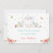 ピンク金ゴールドフローラティーパーティー誕生日ありがとう サンキューカード (正面)