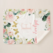 ピンク金ゴールドフローラバタフライガール シェルパブランケット (正面(横))