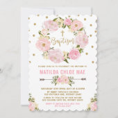 ピンク金ゴールドフローラバプティスマ《キリスト教》洗礼式や命名式招待状 招待状 (正面)
