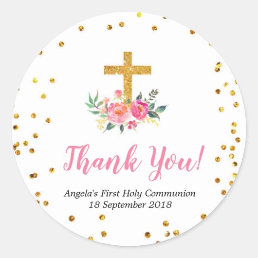 ピンク金ゴールドフローラバプテスマありがとうごシール ラウンドシール (正面)