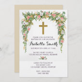 ピンク金ゴールドフローラバプテスマ/《キリスト教》洗礼式や命名式招待状 招待状 (正面/裏面)