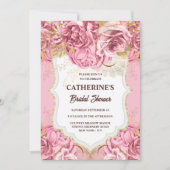 ピンク金ゴールドフローラバラ花熱帯パーティー 招待状 (正面)