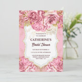 ピンク金ゴールドフローラバラ花熱帯パーティー 招待状 (スタンド正面)