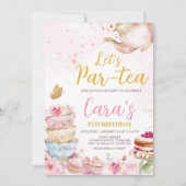 ピンク金ゴールドフローラパルティーバースデーパーティー 招待状 (正面)