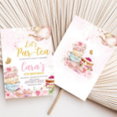 ピンク金ゴールドフローラパルティーバースデーパーティー 招待状