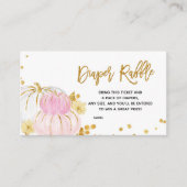 ピンク金ゴールドフローラパンプキンベビーシャワーおむつラッフル エンクロージャーカード (正面)