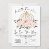 ピンク金ゴールドフローラパンプキンベビーシャワー招待状 招待状 (正面)