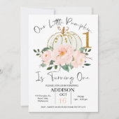 ピンク金ゴールドフローラパンプキン1日誕生日招待状 招待状 (正面)