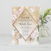 ピンク金ゴールドフローラファースト聖体拝領ガール 招待状 (スタンド正面)