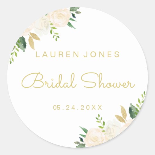 ピンク金ゴールドフローラブライダルシャワーシール ラウンドシール (正面)