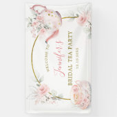 ピンク金ゴールドフローラブライダルシャワーティーパーティー大 横断幕 (縦)