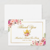 ピンク金ゴールドフローラブライダルシャワーティーパーティー感謝してい 招待状 (正面/裏面)