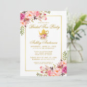 ピンク金ゴールドフローラブライダルシャワーティーパーティー招待状 招待状 (スタンド正面)
