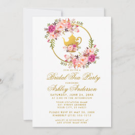 ピンク金ゴールドフローラブライダルシャワーティーパーティー招待状WG 招待状