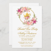 ピンク金ゴールドフローラブライダルシャワーティーパーティー招待状WG 招待状 (正面/裏面)