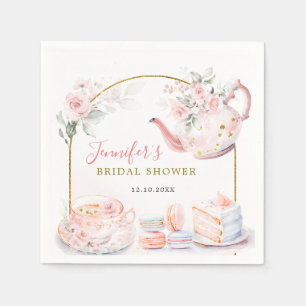 ピンク金ゴールドフローラブライダルシャワーティーパーティー紙 スタンダードカクテルナプキン